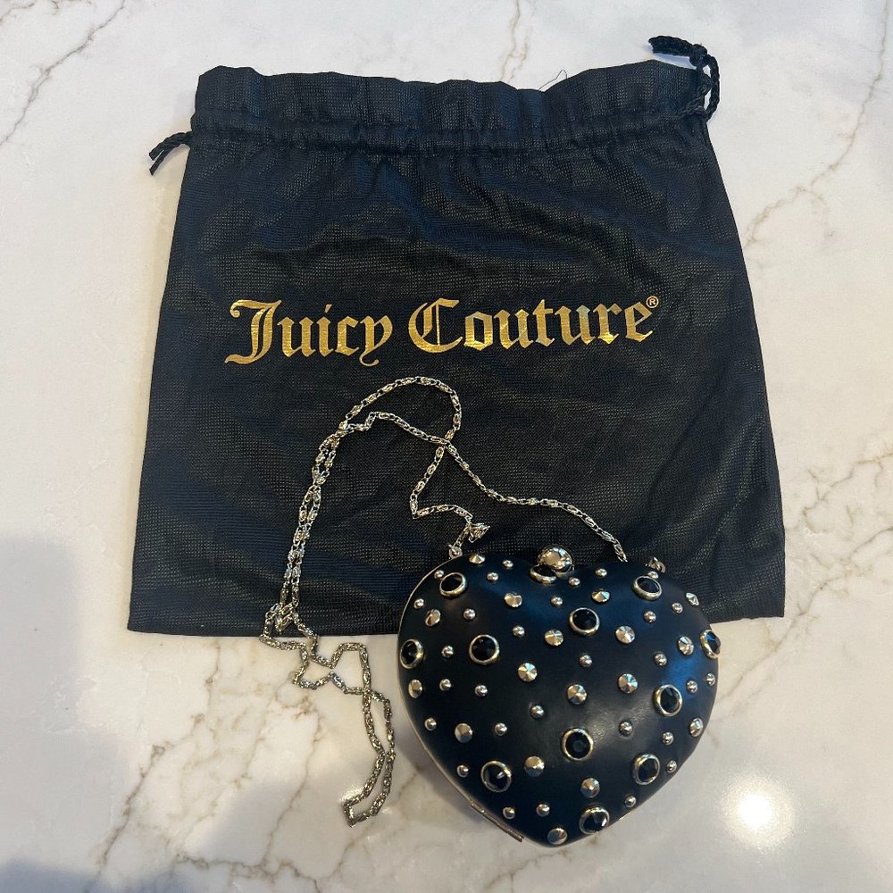 NWT Vintage Juicy Couture Black Leather Rhinestone Heart Bag